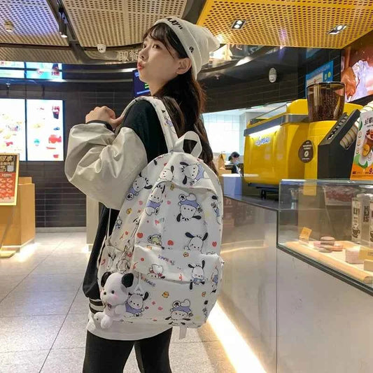 Sanrio Pochacco Printed Backpack Cartoon Zipper Shoulders Bag Large Capacity Student Schoolbag Waterproof Cute Y2k Girl Gifts