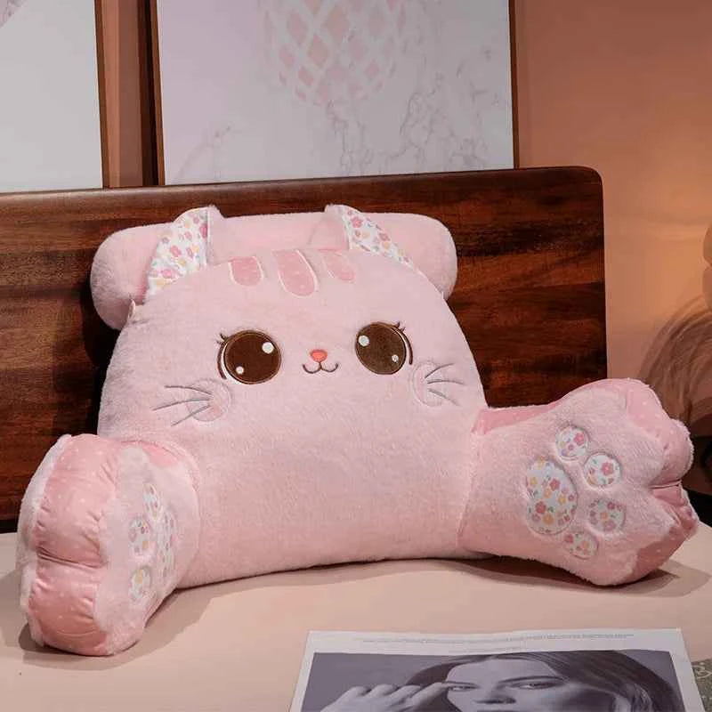 Kawaii Cat Triangle Backrest Plush Pillow - Stuffed Sofa Cushion Hug Pillow Room Decor Gift, 3 Colors and 2 Sizes Pink