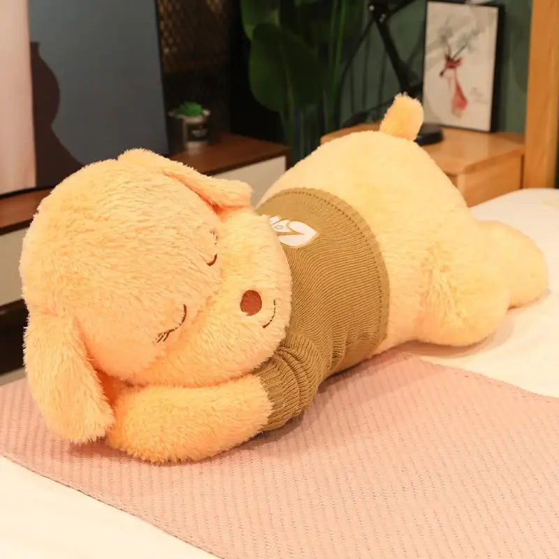 Giant Lying Dog Plush Toy – Soft Sweater Puppy Body Pillow Yellow