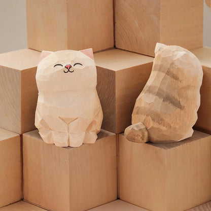 Handcrafted wood carving kitten statue Desk accessories Cat Cat-03