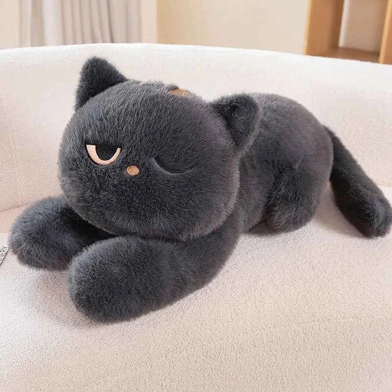 Giant Cute Black/Gray Lying Cat Plush Toys Soft Simulated Cat Plushie Dolls Pillow Stuffed Animal Lovely Birthday Gift