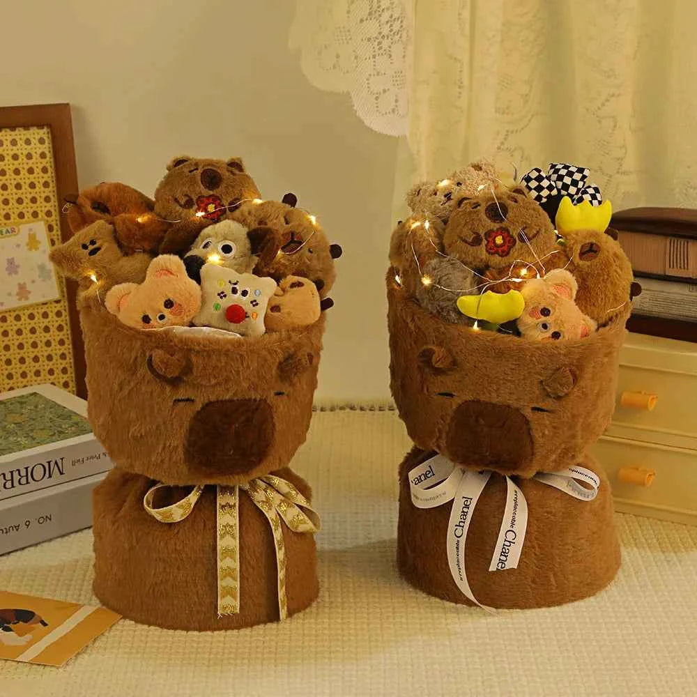Cute Capybara Plush Bouquet - Stuffed Toy Bucket Hug Romantic Surprise Gift