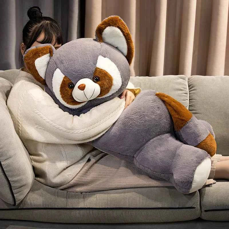 Kawaii Raccoon Plush Hug Pillow – Soft Stuffed Red Panda Doll in Brown & Gray (55–90cm)