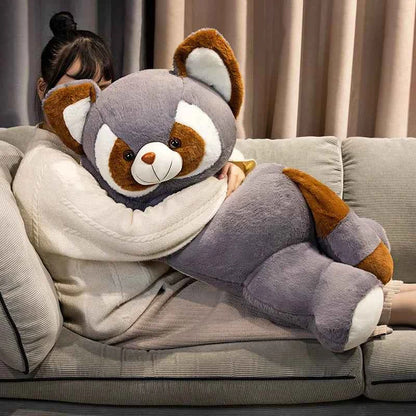 Kawaii Raccoon Plush Hug Pillow – Soft Stuffed Red Panda Doll in Brown & Gray (55–90cm)