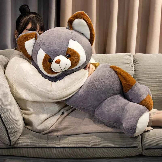 Kawaii Raccoon Plush Hug Pillow – Soft Stuffed Red Panda Doll in Brown & Gray (55–90cm)