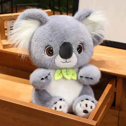 Big Cute Sitting Gray Koala With Leaves Plush Toys Simulation Australia Koala Stuffed Animal Soft Toys For Children Xmas Gifts