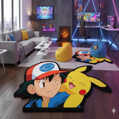 Anime Pokemon Cute Pikachu and Ash Manga Irregular Soft  Area Rugs Home Bedroom Decoration Door Kitchen Anti-Slip Mat Kids Gift