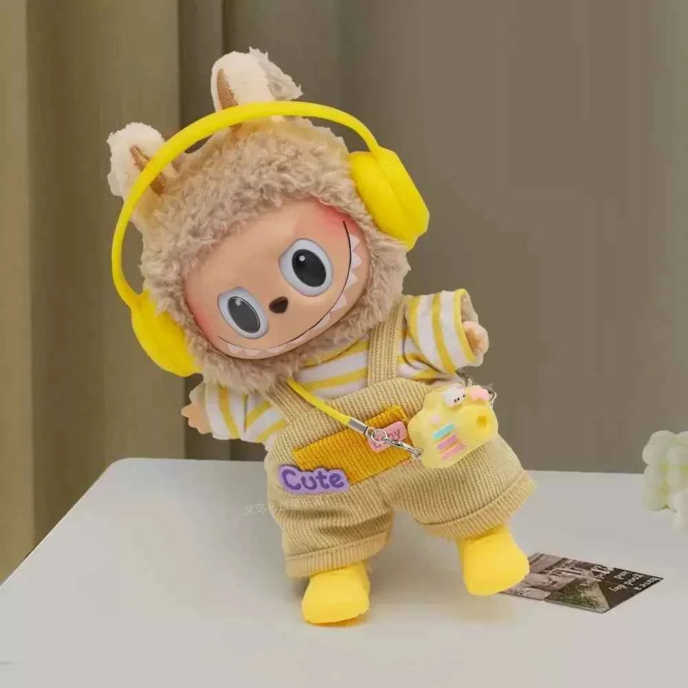 For Labubu V1 V2 v3 Cute Doll Clothes Fashion Sweater Outfit Accessories Sitting Party Pink White Striped Sweater Cup Clothing