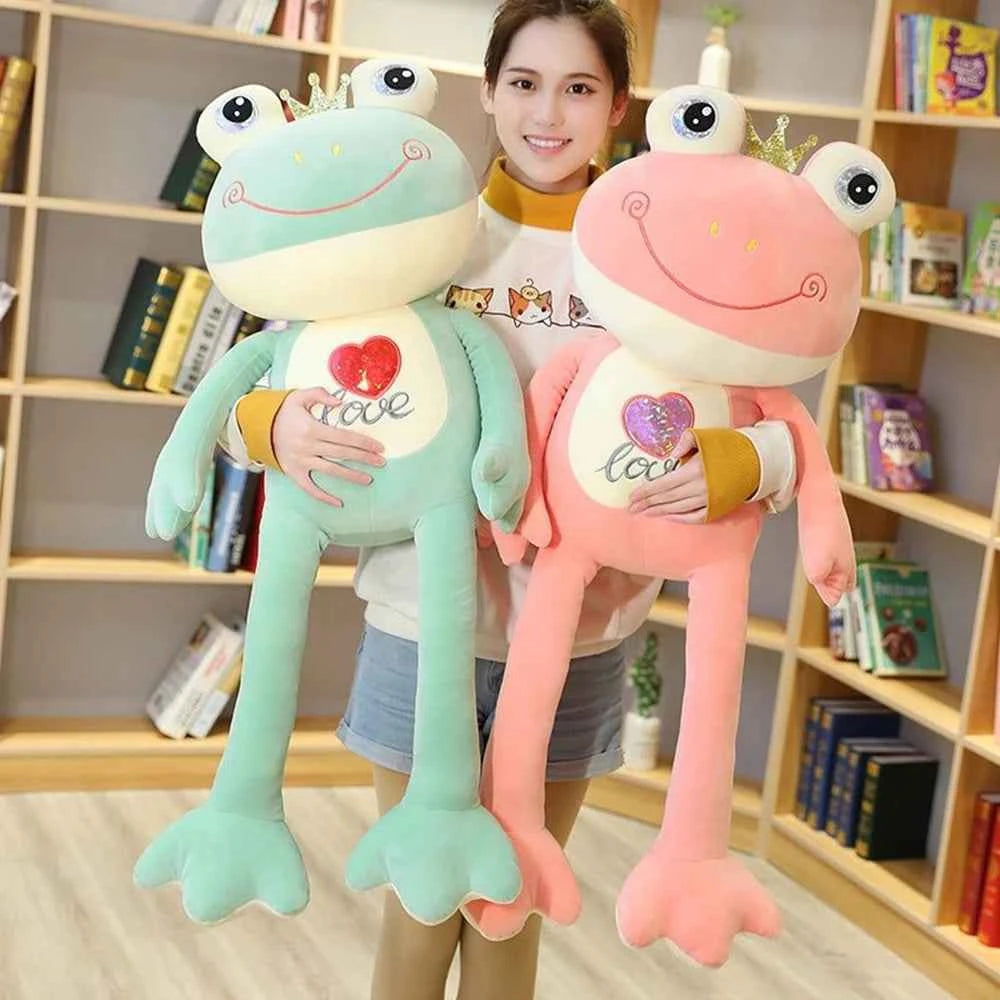 Kawaii Love Frog Plush Toy – Big Mouth Smile Glasses & Heart Belly Embroidery (50cm)