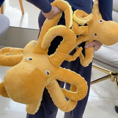 Yellow Octopus Plush Toy – Soft Lifelike Stuffed Animal Pillow