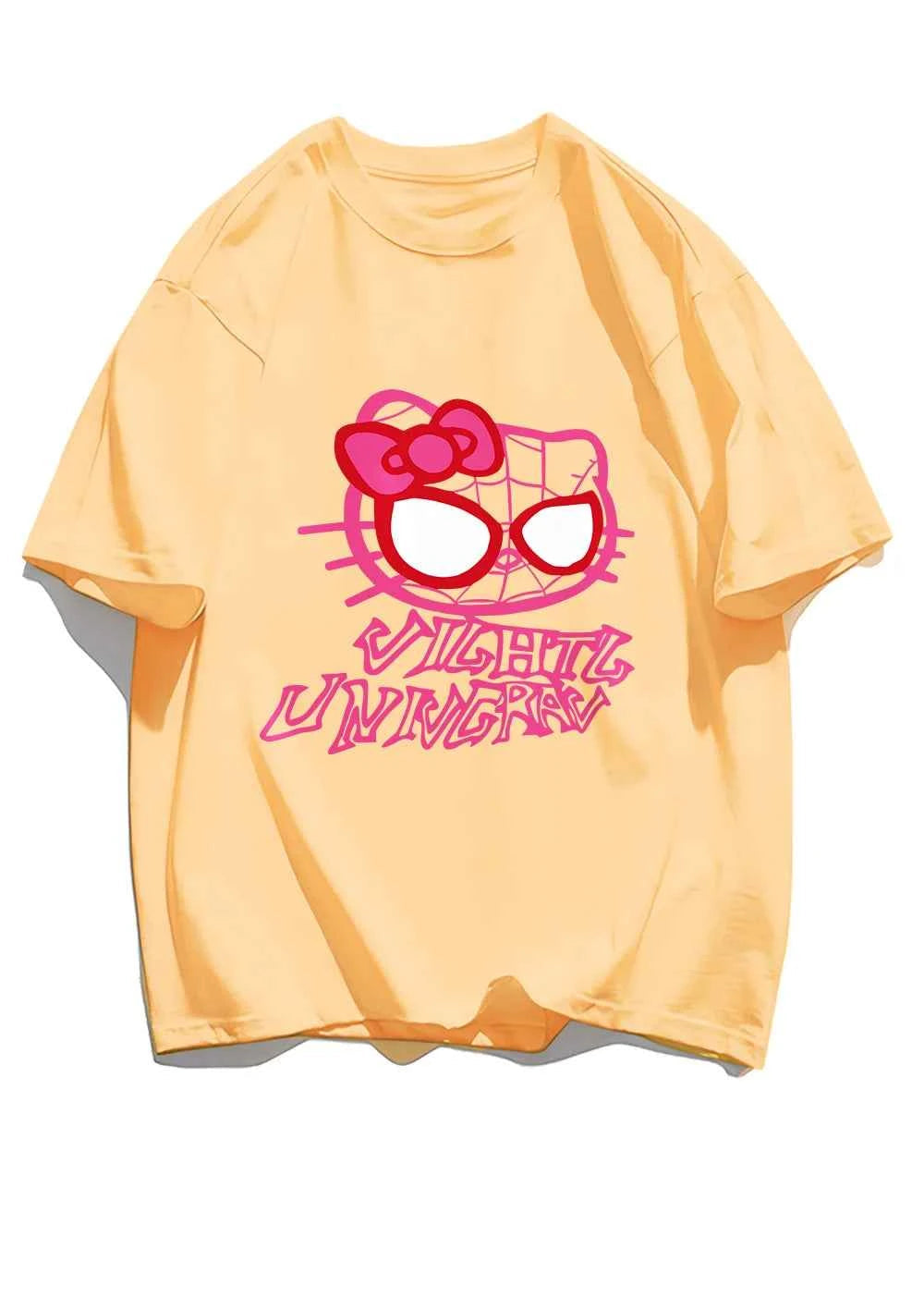 Cartoon Cat Spider Print Woman Tees Cotton High-Quality Tees Anime Loose T Shirts Outdoor Loose Fitting Short Sleeved