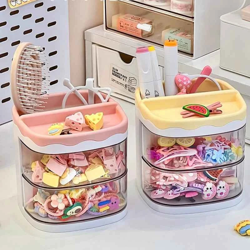 2 Layers Cute Children's Hair Accessories Storage Box Hair