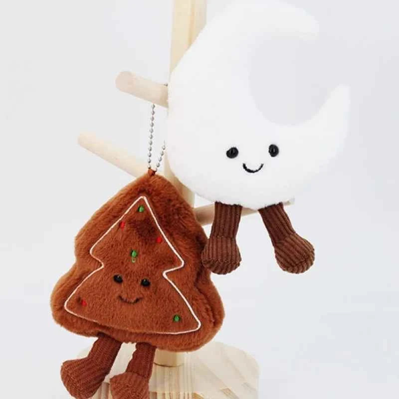 Adorable Christmas Plush Keychain (4 in) - Tree, Star, Moon & Gingerbread Doll Bag Pendant Gift