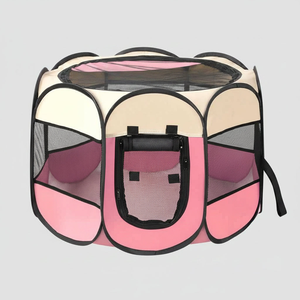 Folding Pet Tent Dog House Camping Accessories Pet Cage Pink beige