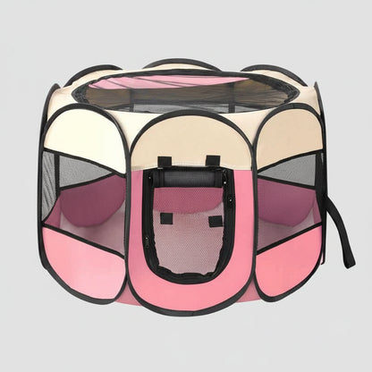 Folding Pet Tent Dog House Camping Accessories Pet Cage Pink beige