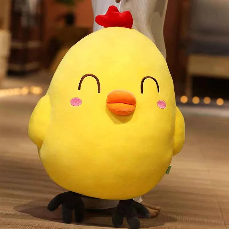 Kawaii Expressive Chicken Plush Pillow - Soft Funny Face Stuffed Animal Hug Cushion and Gift, 2 Styles and 2 Sizes Happy
