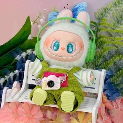 For Labubu V1 V2 v3 Cute Doll Clothes Fashion Sweater Outfit Accessories Sitting Party Pink White Striped Sweater Cup Clothing