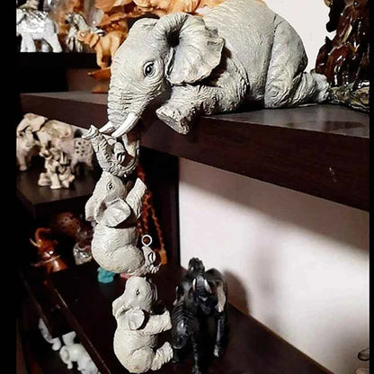 Cute Elephant Figurines Set of 3 – Mama & Baby Elephant Resin Decor Gift
