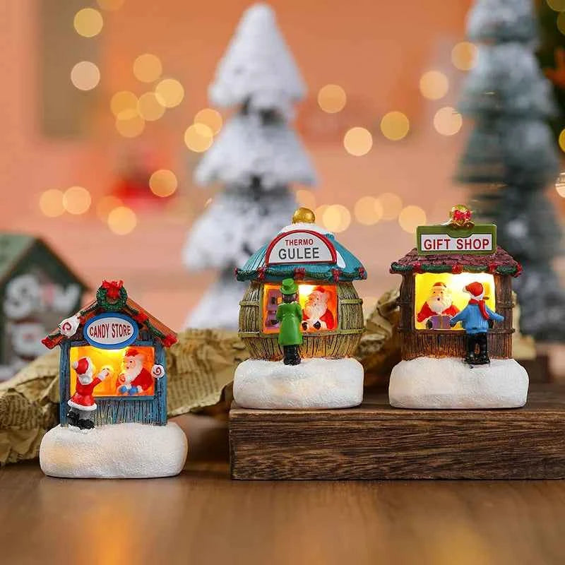 Luminous LED Resin Christmas House - Snowman Santa Shop Micro Landscape Ornament
