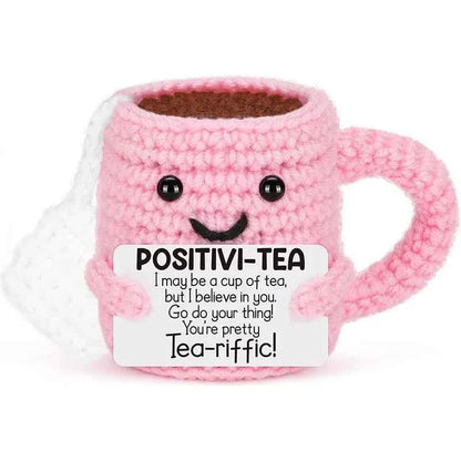 Funny Crochet Emotional Support Coffee Doll Card Desktop Tea Cup