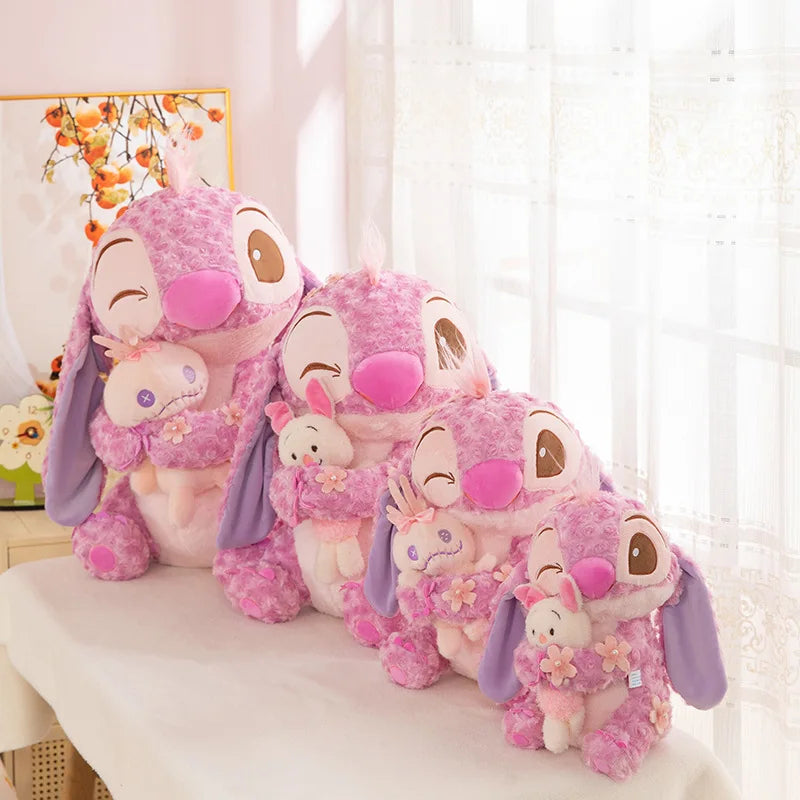 Blue and Pink Rose Fluff Stitch Plush Toy - Soft Curly Stuffed Doll