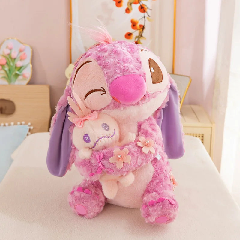 Blue and Pink Rose Fluff Stitch Plush Toy - Soft Curly Stuffed Doll