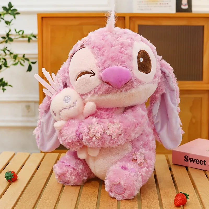 Blue and Pink Rose Fluff Stitch Plush Toy - Soft Curly Stuffed Doll Pink 12.6 in