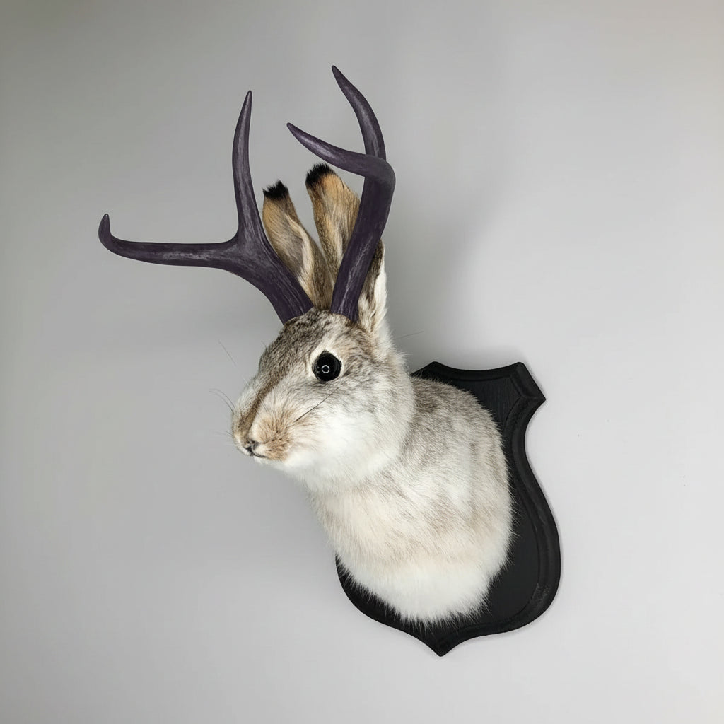 Faux Taxidermy Bunny Head Wall Mount – Resin Rabbit Jackalope Wall Decor Gray 9"x5" (23x13cm)