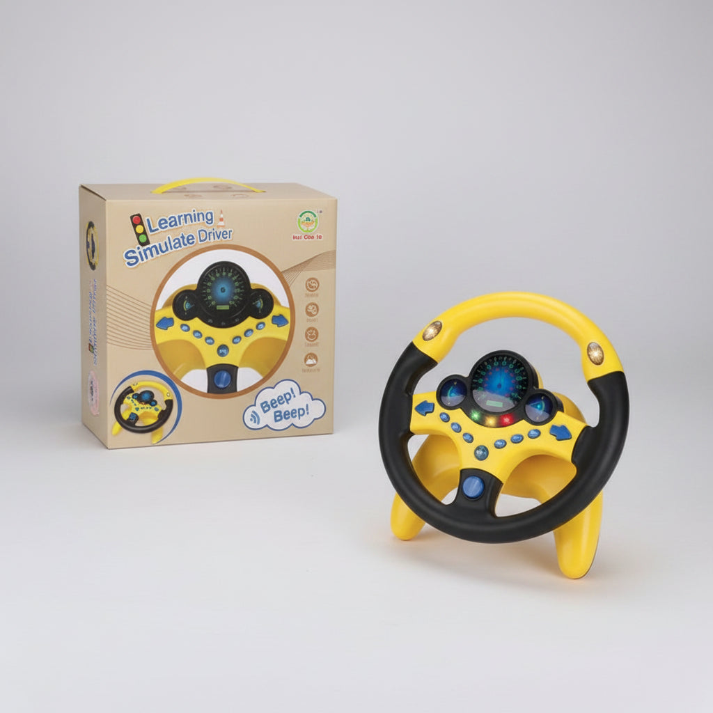 Kawaii Kids Steering Wheel Toy – Educational Baby Driving Toy with Light, Sound & Traffic Signals With retail box
