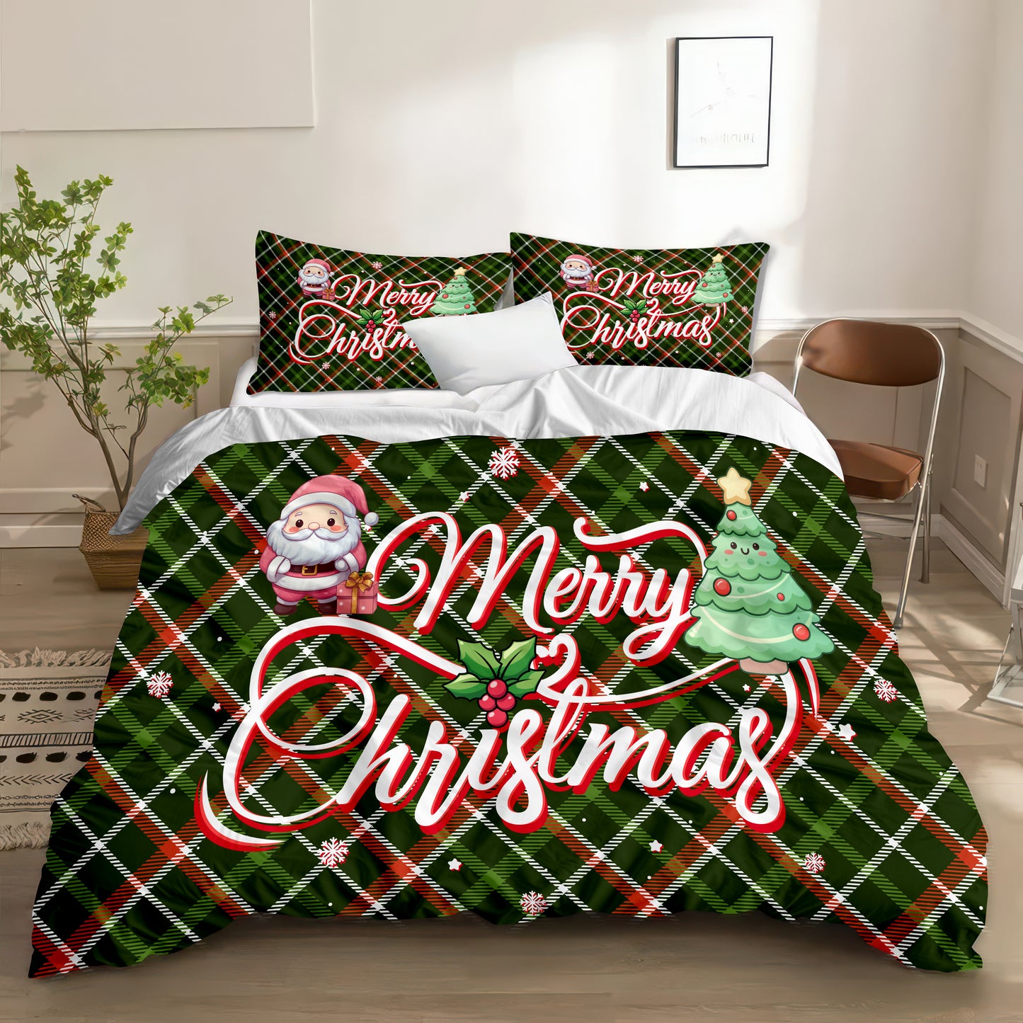 Christmas Plaid Bedding Set - Merry Christmas Duvet Cover & Pillowcases (US Sizes)