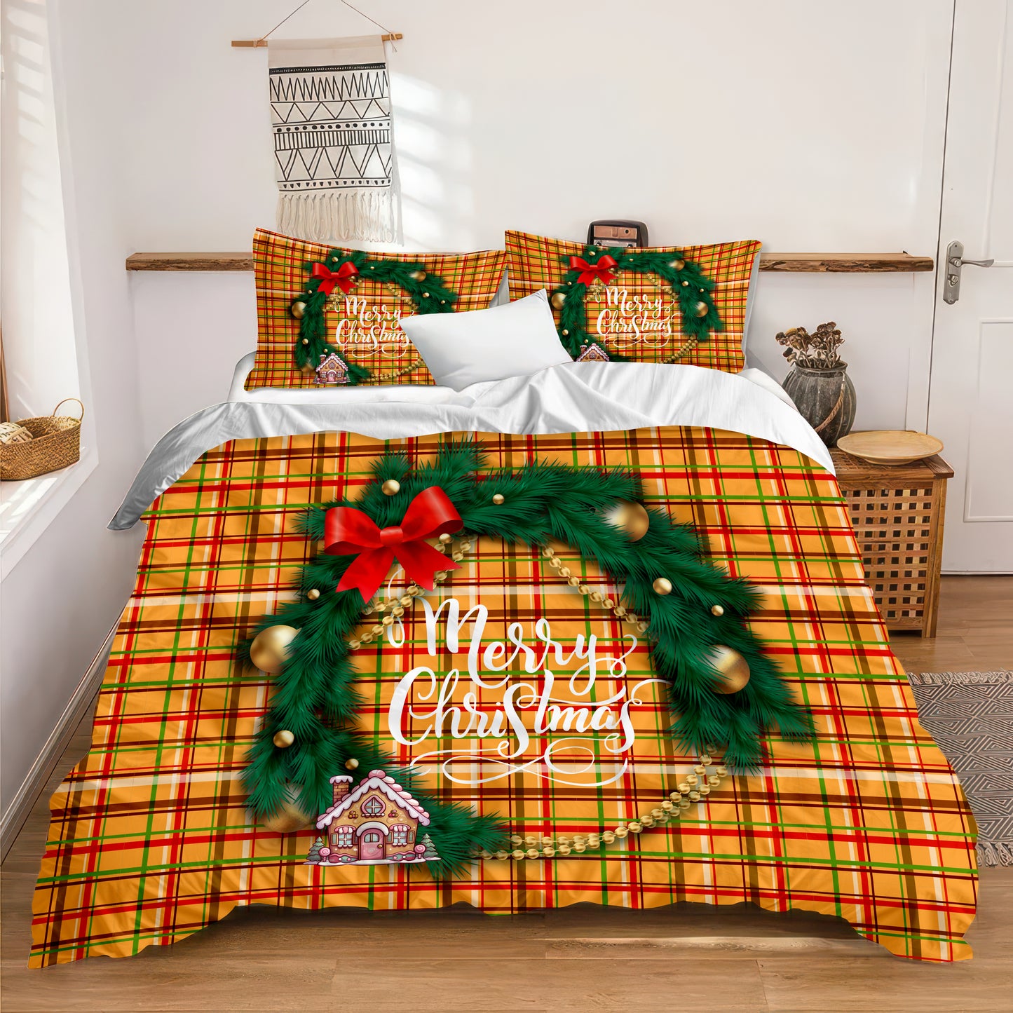 Christmas Plaid Bedding Set - Merry Christmas Duvet Cover & Pillowcases (US Sizes)