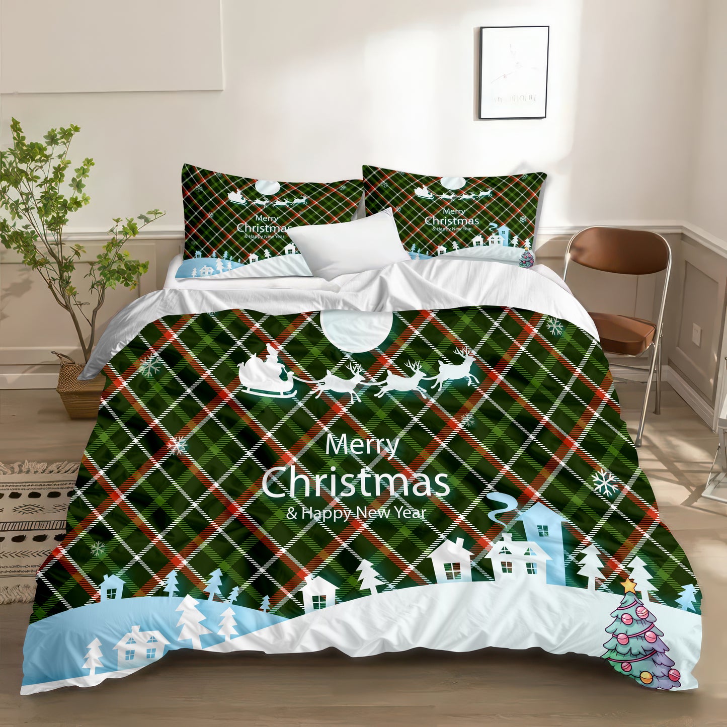 Christmas Plaid Bedding Set - Merry Christmas Duvet Cover & Pillowcases (US Sizes)