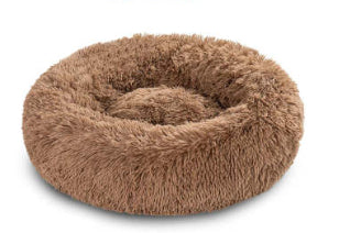 Round Long Hairy Autumn And Winter Nest Pad Cat Mattress DarkBrown