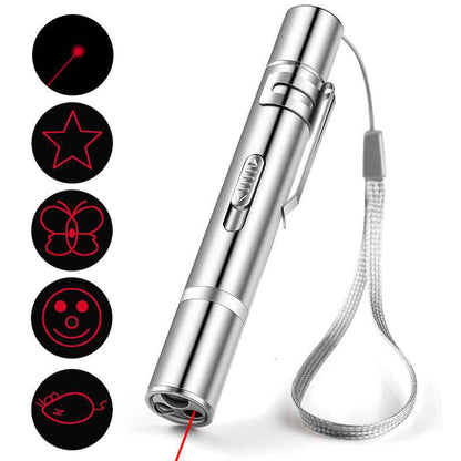 Laser Pointer Cat Toy, Red Dot LED Light Pointer Interactive Toys Indoor Cats Dogs, Long Range 5 Modes Lazer Projection Playpen For Kitten Outdoor Pet Chaser Tease Stick Training Exercise,USB Recharge 11.31.7cm