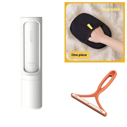2-1 Reusable Pet Hair Remover Brush Lint Roller Portable Effective Self Cleaning Tool for Cat Dog Fur Hair Dust Removal Brush White Set