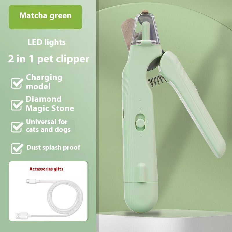 2 In 1 Pet Nail Clippers With Led Light Dog Cat Special Blood Line Scissors Multifunction Animals Paw Nail Trimmer Pet Supplies Green