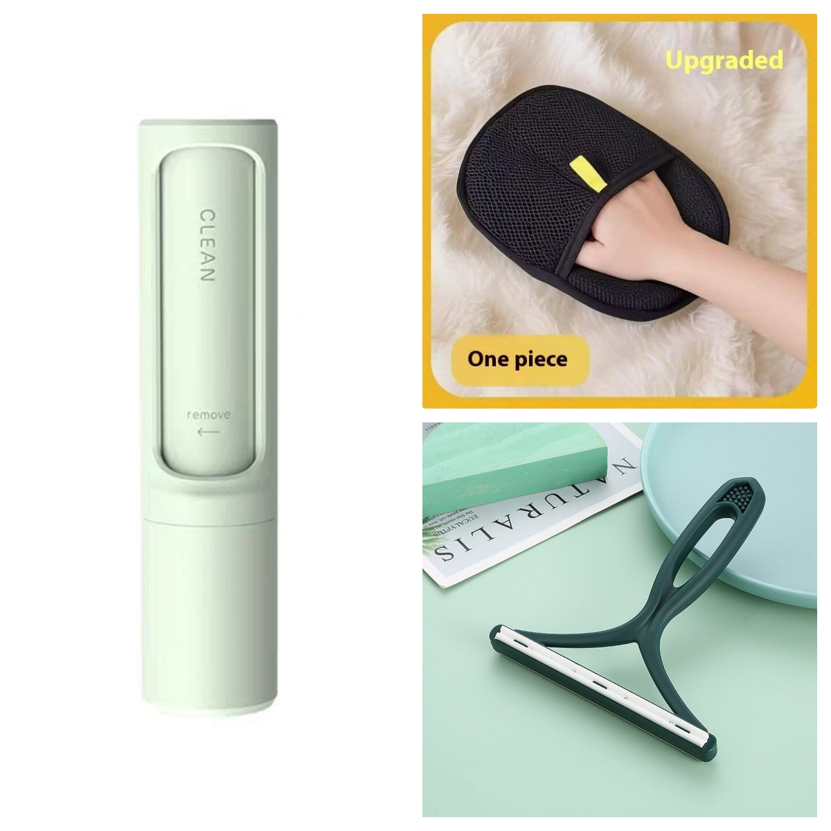 2-1 Reusable Pet Hair Remover Brush Lint Roller Portable Effective Self Cleaning Tool for Cat Dog Fur Hair Dust Removal Brush Green Set
