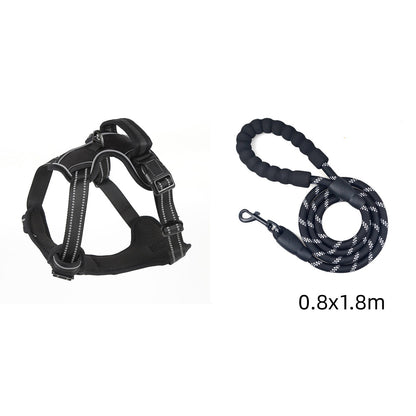 Dog Harness No Pull Breathable Reflective Pet Harness Vest Black set S