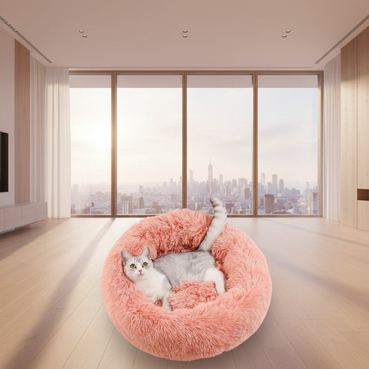Donut Pet Bed – Calming Round Dog & Cat Bed Soft Plush Cuddler Nest