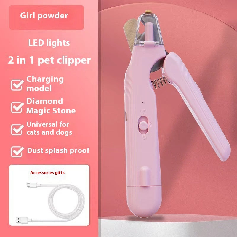 2 In 1 Pet Nail Clippers With Led Light Dog Cat Special Blood Line Scissors Multifunction Animals Paw Nail Trimmer Pet Supplies Pink