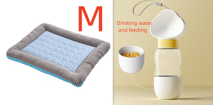 Pet Cooling Pad Bed For Dogs Cats Puppy Kitten Cool Mat Pet Blanket Ice Silk Material Soft For Summer Sleeping Blue Breathable Blue set M