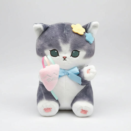 Kawaii Cat Plush Doll in Animal Costume – 8 Inch Soft Stuffed Toy Grey