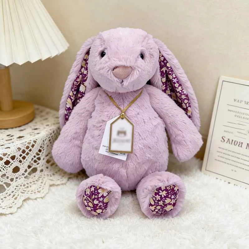 pink floral rabbit plush toy soft bunny doll for kids gift