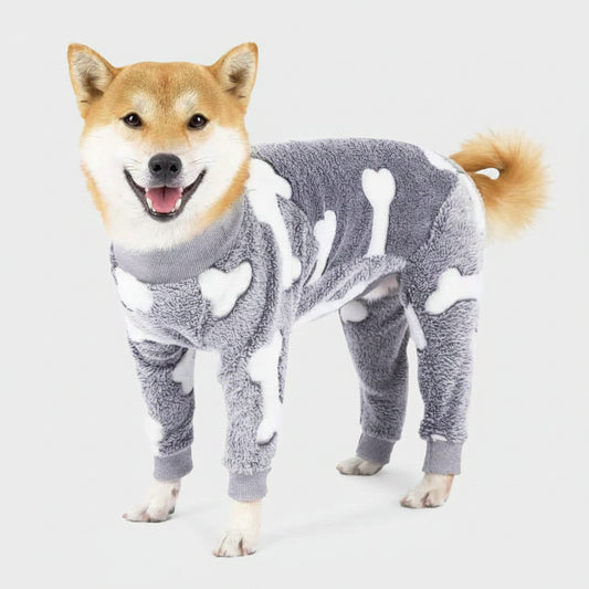 Fleece Dog Jumpsuit Pajamas – Warm Pet Overalls for Small to Large Dogs Gray